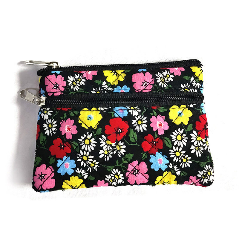 Coin Purse Women's Retro Double-pull Fabric Card Bag Middle-aged and Elderly Hand-held Small Wallet Coin Bag Key Bag Wholesale Gift