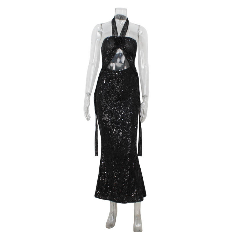 Backless Halter Bodycon Dress Sexy Hollow Out High Waist Sequined Evening Party or Cocktail Wear Wholesale Available