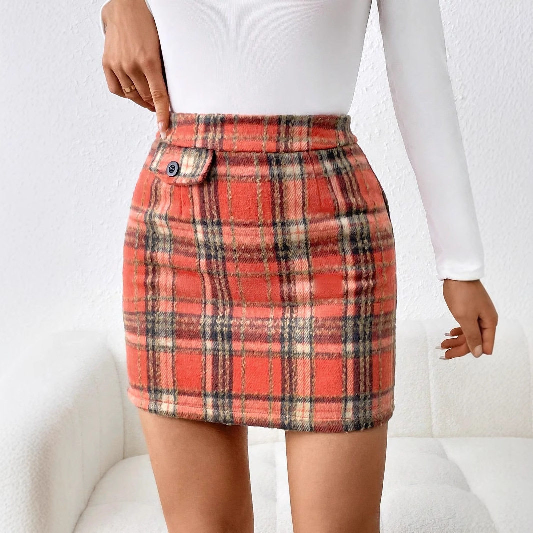 High Waisted Plaid Mini Skirt Stylish Design Bodycon Fit Trendy for Casual Wear Wholesale Available