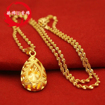 Vietnam Sand Gold Necklace Women's Brass Gold Plated Pendant Necklace Water Ripple Clavicle Chain Long-term Color-free Jewelry for Girlfriend