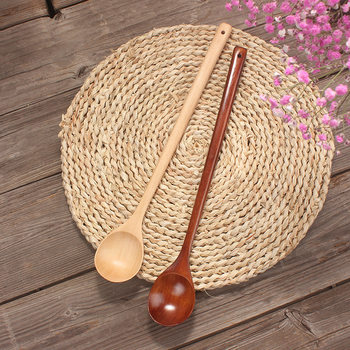 Wholesale 33cm long handle mixing spoon Korean creative long cooking spoon wooden soup spoon logo