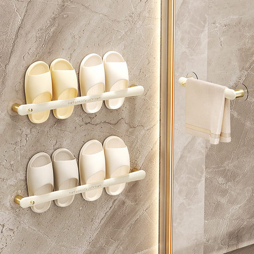 拖鞋置物架免打孔粘贴壁挂式卫生间鞋子毛巾沥水拖鞋挂架收纳神器 - 图0