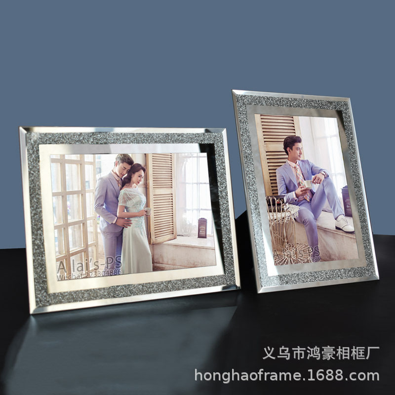 High-end light luxury flash silver powder A4 certificate frame crystal glass photo frame 6-inch Wedding Studio 7-inch home decoration table