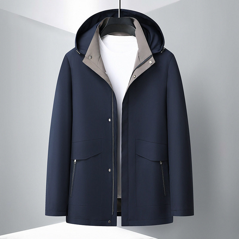 Áo Khoác Gió Nam Mỏng Nhẹ Có Mũ Trùm Đầu Phong Cách Business Casual Màu Đen, Xanh Navy, Be