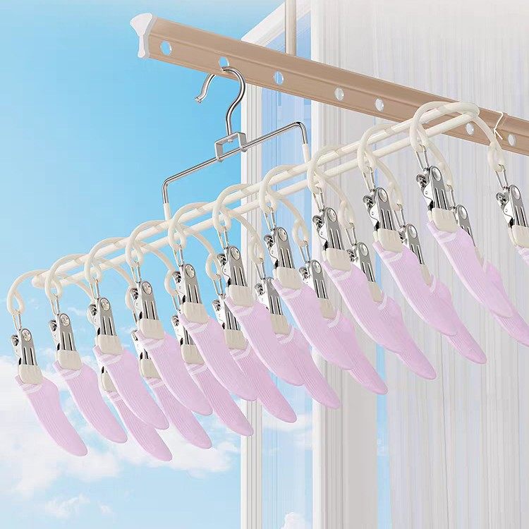 Multi-Clip Sock Drying Rack Stainless Steel Household Balcony Drying Underwear and Panties Gadget Windproof Hanger Baby Sock Clip