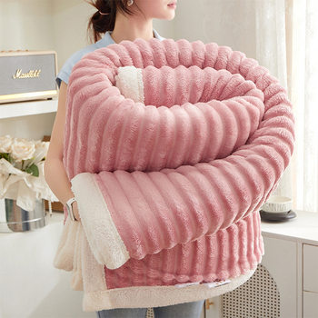 Cross-Border Supply of Large Striped Thickened Wool Blanket Double-Layer Winter Cashmere Sofa Blanket Double Nap Blanket