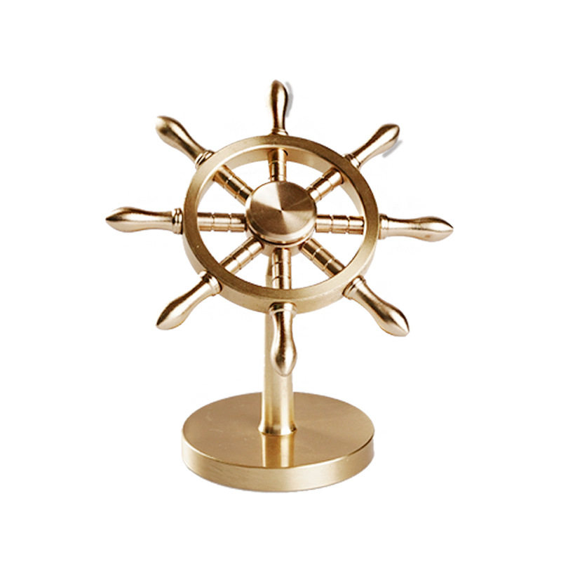 Dinghao Brass Ship Rudder Rotating Creative Ornament Stress Relief Gadget Smooth Sailing Rotatable Steering Wheel Craft