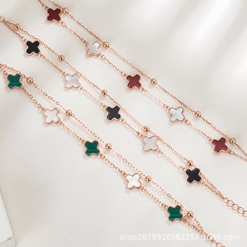 Four-leaf Clover Five-flower Bracelet for Women, Black Agate, Accessible Luxury, Niche, Versatile, Valentine's Day Birthday Gift for Besties and Girlfriends