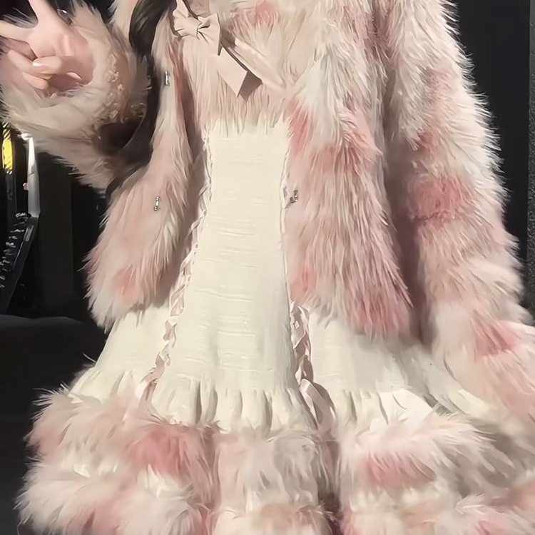 Sweet Girl Versatile Jacket Plush Short Jacket Dress Suit Autumn and Winter Waist Slimming Two-Piece Women's Suit