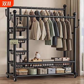 Extra Thick Double-Pole Mobile Dormitory Coat Rack Extra Thick Clothes Hanger Floor-Standing Vertical Home Bedroom Balcony Clothes Hanger Simple