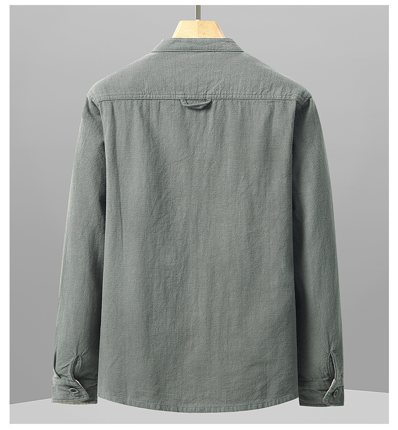 Áo khoác nam vải cotton-linen mỏng nhẹ thoáng khí dáng thường ngày — màu đen, Xanh lá cây, màu xám, Màu kaki