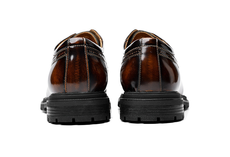 Giày Oxford nam da bò thật bề mặt bóng, đế cao su dày, kiểu brogue lịch lãm — Màu đen, Màu vàng nâu