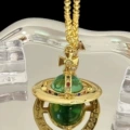 Large three-dimensional 20mm bead necklace-gold mint green