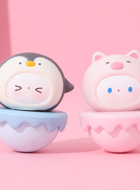 软fufu萌宠不倒翁可爱硬搪胶小摆件家居客厅桌面装饰品公仔小摆件