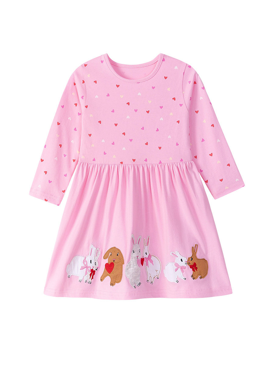 Girls' Dress, Cartoon Cotton Kids' Skirt, Autumn Long-sleeve Kids' Dress