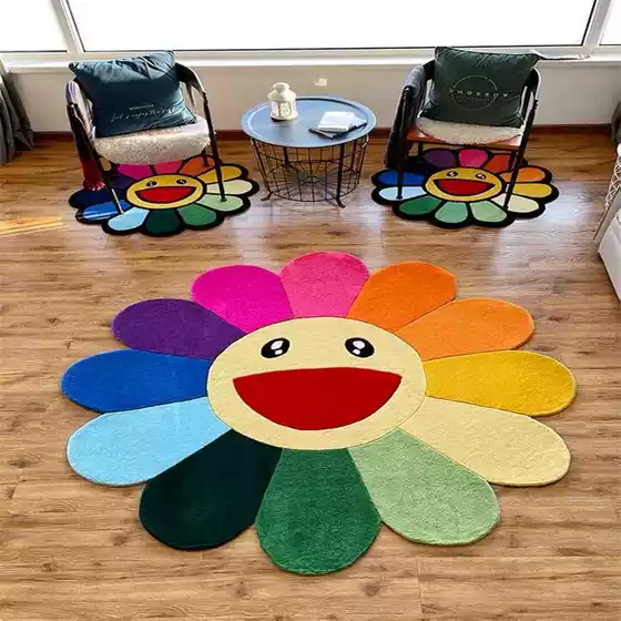 Cross-border Cartoon Sunflower Living Room Carpet Decorative Study Chair Cushion Handmade Tufted Acrylic Thickened Wash-free Floor Mat