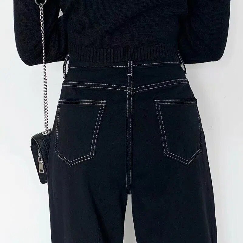 Black High Waisted Wide Leg Jeans for Women Loose Fit Slimming Versatile Casual Wear for Students Wholesale