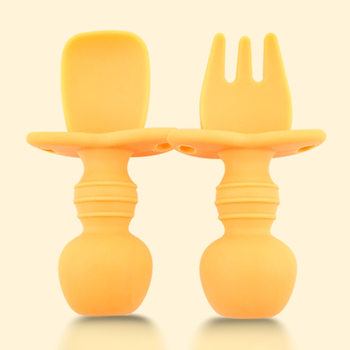 Children's Tableware suit Baby Children's Short Handle Food Grade Silicone Fork Spoon Supplementary Food Infant Training Spoon Fork