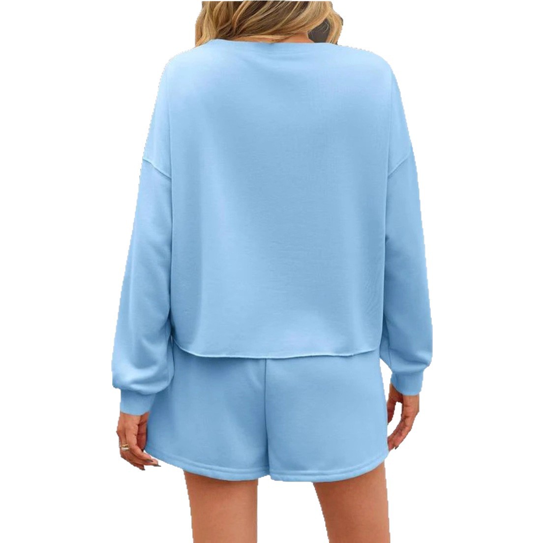 Womens Summer Pearl Embellished Set Elegant Versatile Long Sleeve Round Neck Solid Color Perfect for Casual or