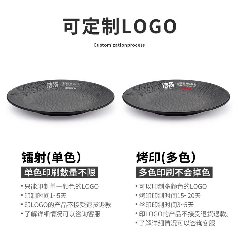 Kaiba Melamine Plate Japanese Imitation Porcelain Black Round Plate Hot Pot Dish Barbecue Plate Western Steak Flat Plate Commercial