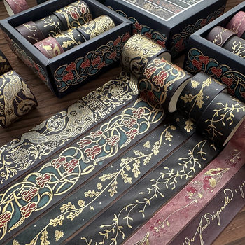 Retro 6-Roll Bronzing Combination Hand Ledger Tape Boxed and Paper Tape Classical Decorative DIY Material Tape Gift Box