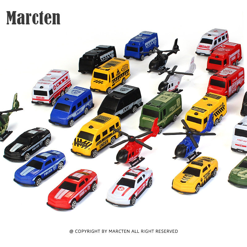 โมเดลรถเลื่อน ของเล่นพลาสติกสำหรับเด็ก รถวิศวกรรมไฟ ตำรวจ ทห...