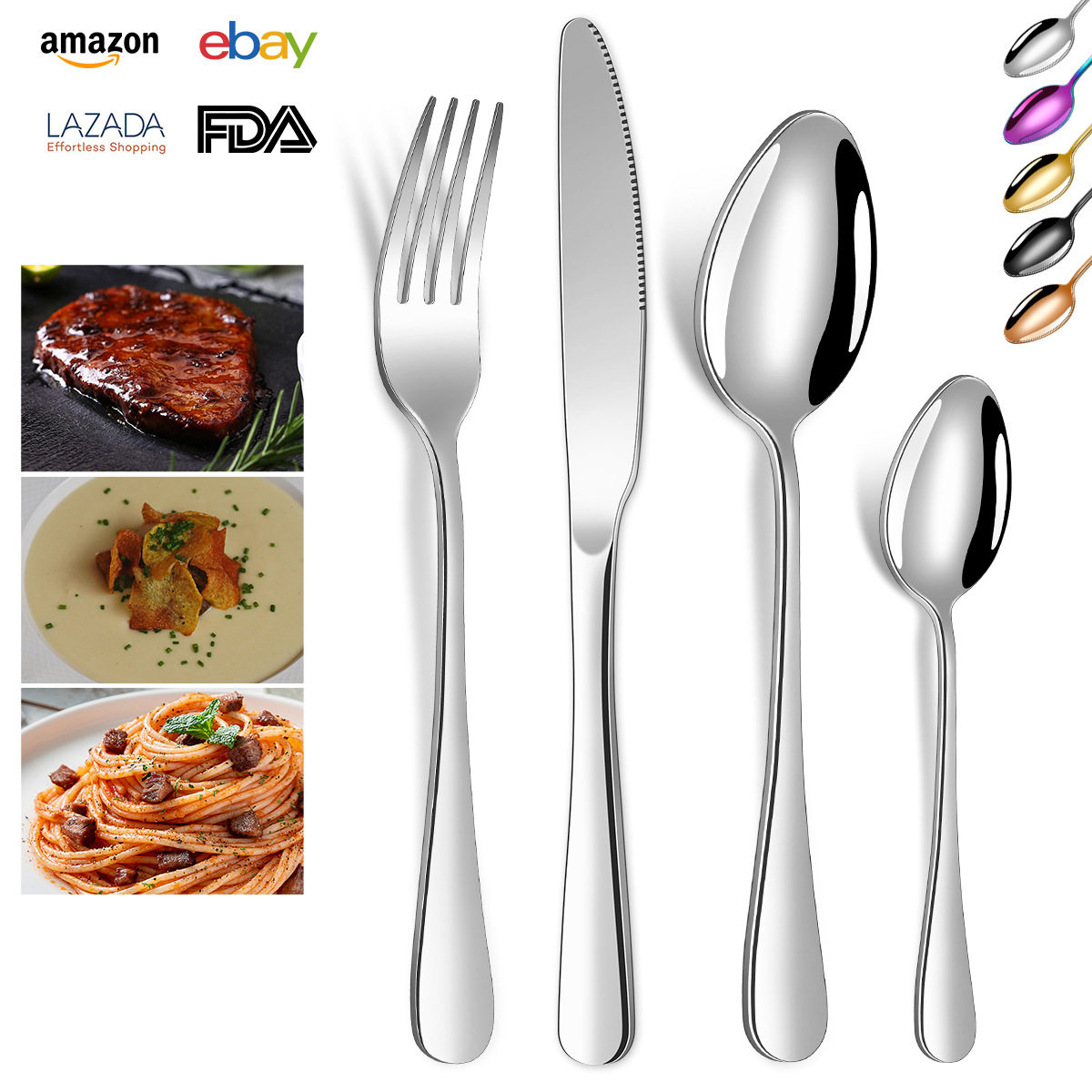 Amazon Cross-Border Manufacturer Wholesale 1010 Stainless Steel Knife, Fork and Spoon Hotel Tableware Thickeneded Main Meal Steak Knife and Fork