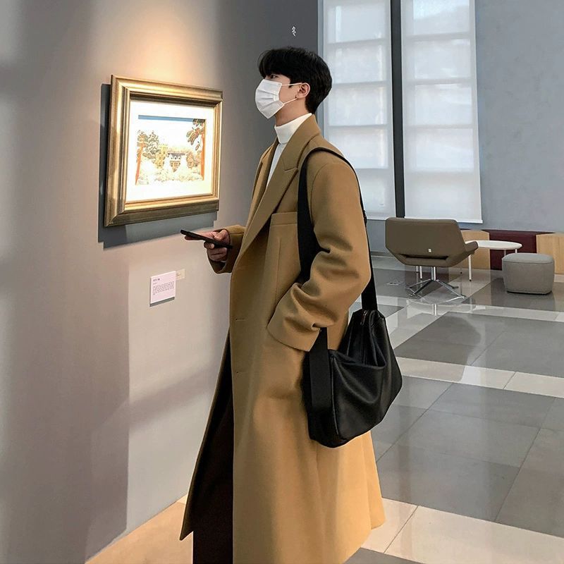 Mens Wool Blend Overcoat Mid Length Design Loose Fit with Drop Shoulder Available in Black and Camel Wholesale