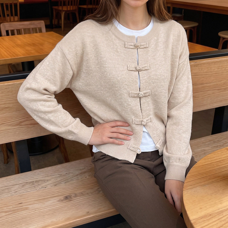 Korean Style Solid Color Cardigan New Chinese Button Design Casual Wear for Spring and Autumn Wholesale Available