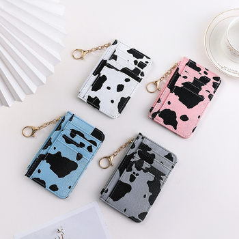 Amazon Cross-Border Cow Print Card Holder, Fashionable and Unique Small Wallet, Pu Keychain, Credit Card Coin Purse, Diamond Pattern