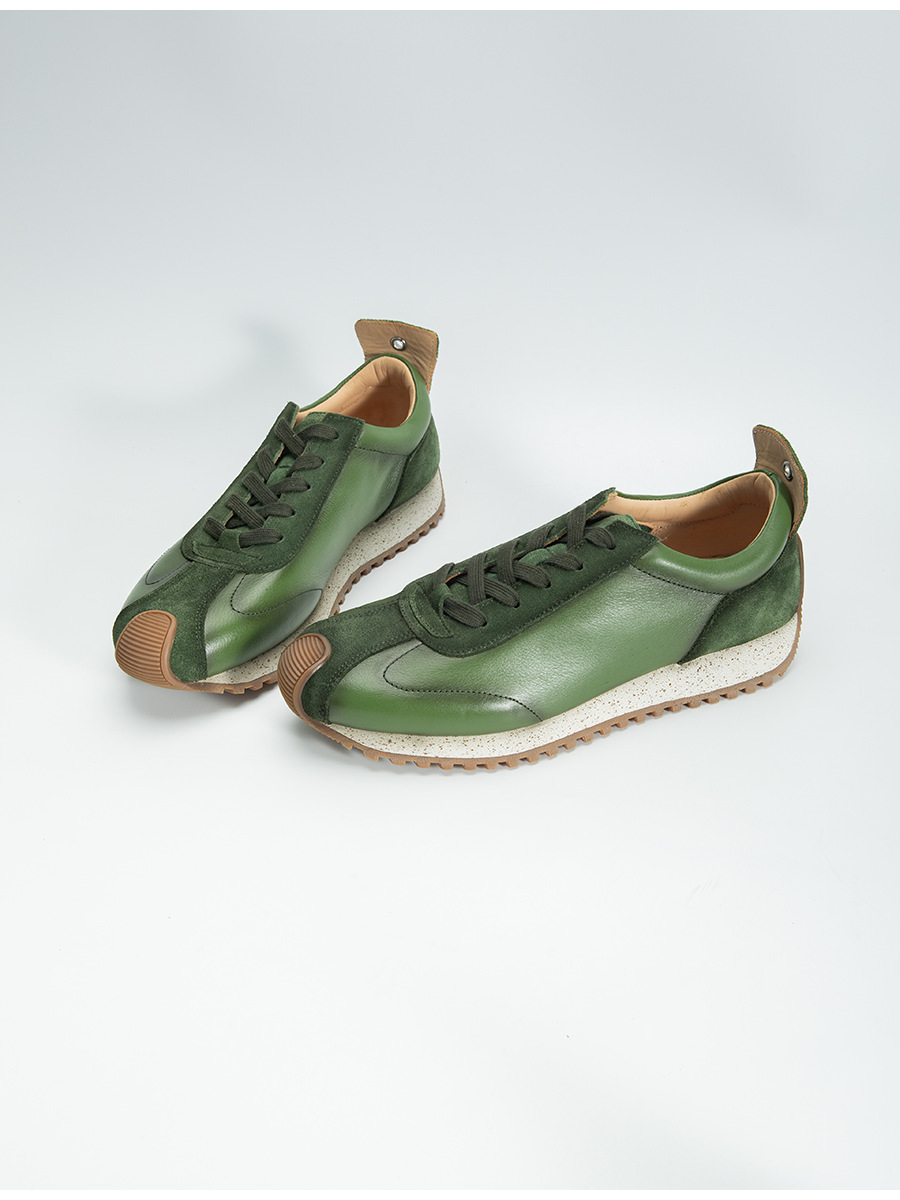 Giày sneaker da mềm thủ công phong cách retro — Màu xanh lam, Màu trắng, Màu xanh quân đội, Màu cà phê