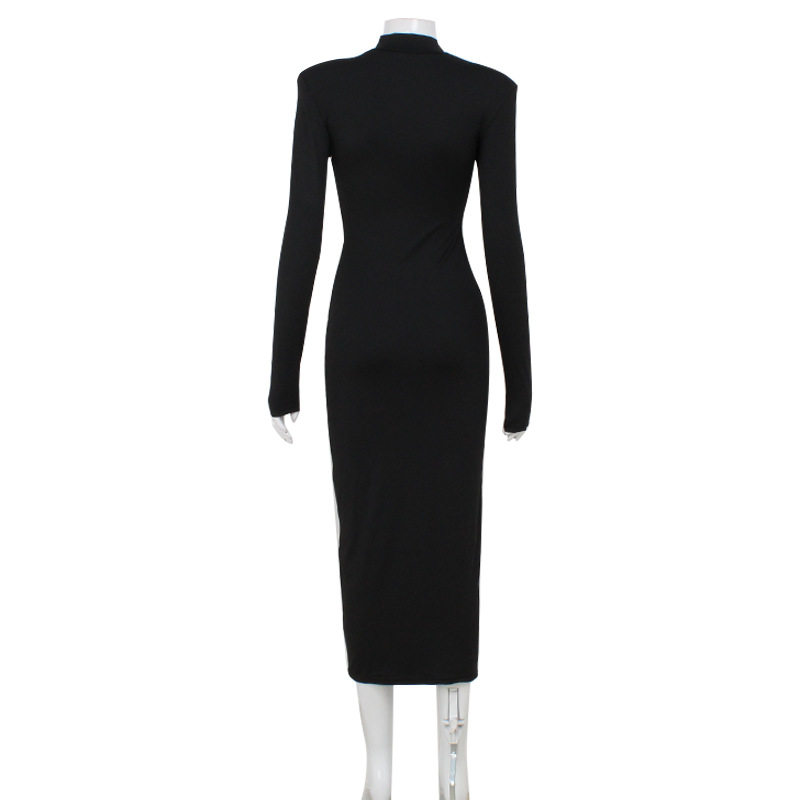 High Neck Long Sleeve Dress Slim Fit Solid Color Fashionable Design Autumn Wear for Women Wholesale Available