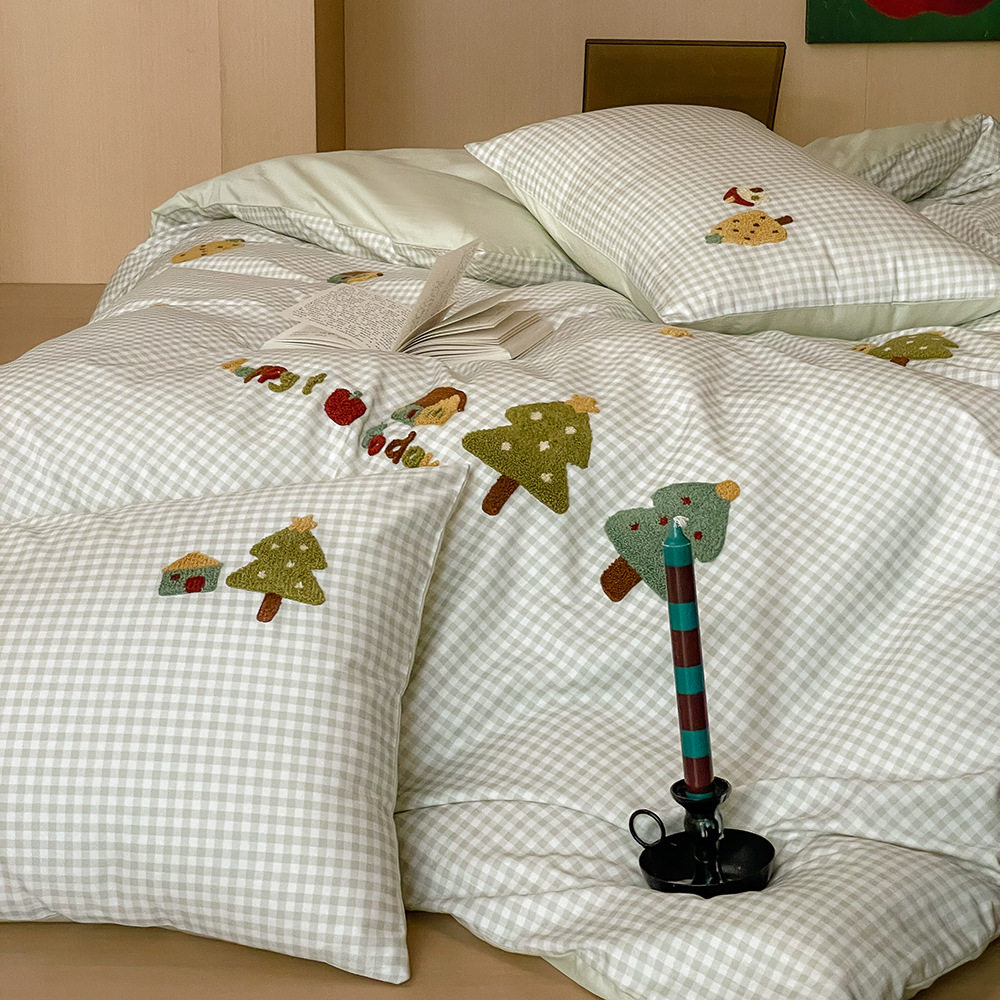 Class a 100S Satin Long-Staple Cotton Four-Piece Set Pure Cotton Three-Piece Quilt Cover Bed Sheetss Fitted Bed Sheetss Bedding