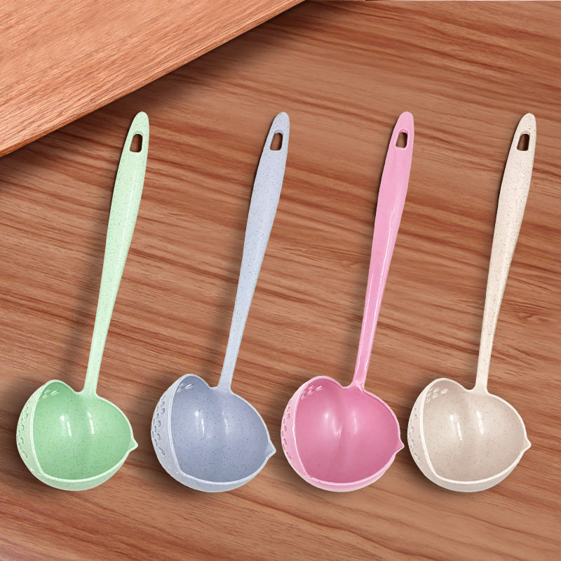 Wheat Straw Two-In-One Long-Handled Plastic Colander Filter Creative Tableware Hot Pot Scoop Household Kitchen Spoon