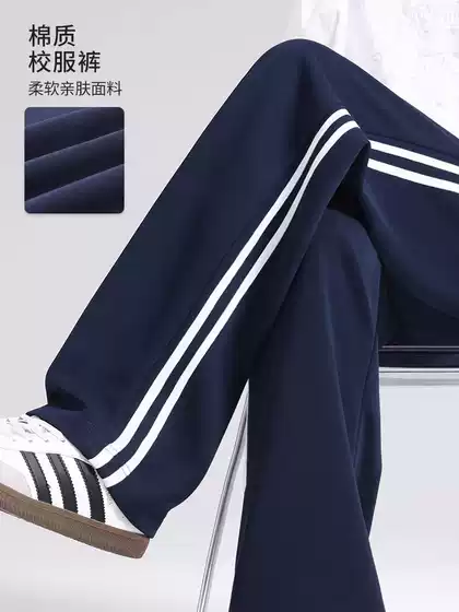 Two-Stripe School Uniform Pants for Men 2026 Spring and Autumn Straight Casual Pants Youth Sweatpants Loose Wide-Leg Sports Long Pants