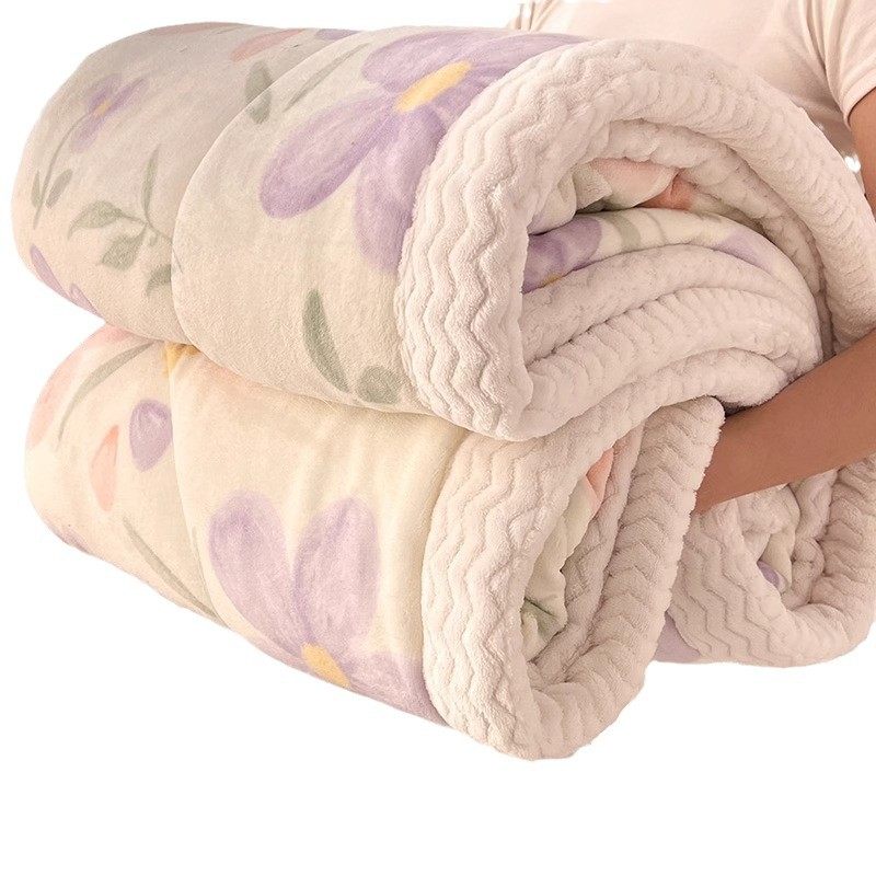 Class a Winter Three-Layer Thickeneded Flannel Blanket Bed Blanket Office Nap Blanket Dormitory Coral Velvet Rug