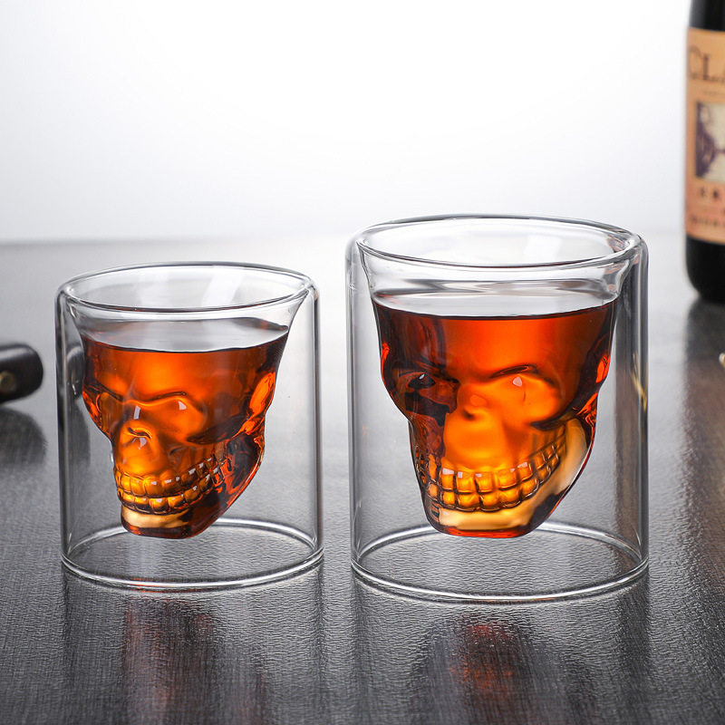 Heat Resistant Glass Factory Wholesale Creative Skull Cup Pirate Skull Cup Double Layer Beer Cup