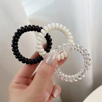 South Korea Dongdaemun Same Style Basic Black and White Telephone Hair Ring Traceless Hair Tie Leather Cover Simple Ponytail Marubeni Head Rope