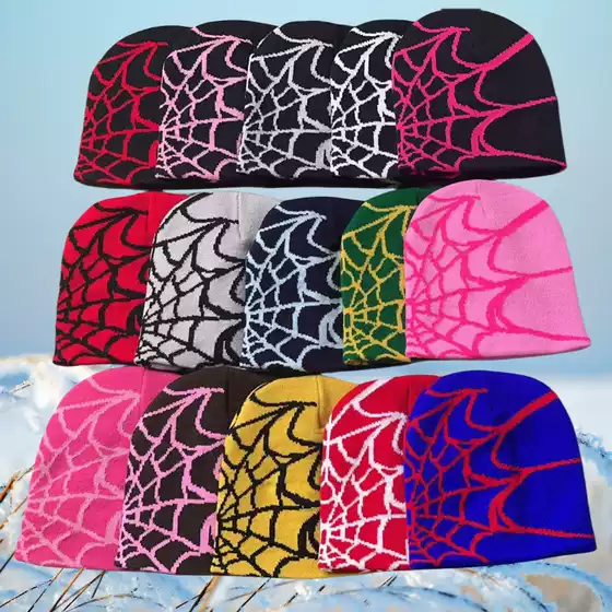 2024 cross-border new spider mesh jacquard hat autumn and winter cold warm wool hat European and American cold hat men and women popular