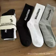 Salomon Men's Cotton Crew Socks Athletic Terry Cushioned Letter Socks Thick Winter Fall Socks