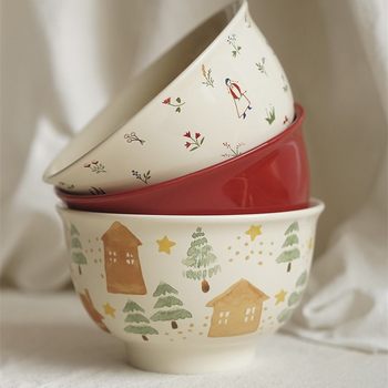 High Foot Noodle Bowl High Temperature Ceramic Bowl Household Bowl Soup Bowl Creative Tableware Chinese Style Retro High Foot Bowl Restaurant Pasta Bowl