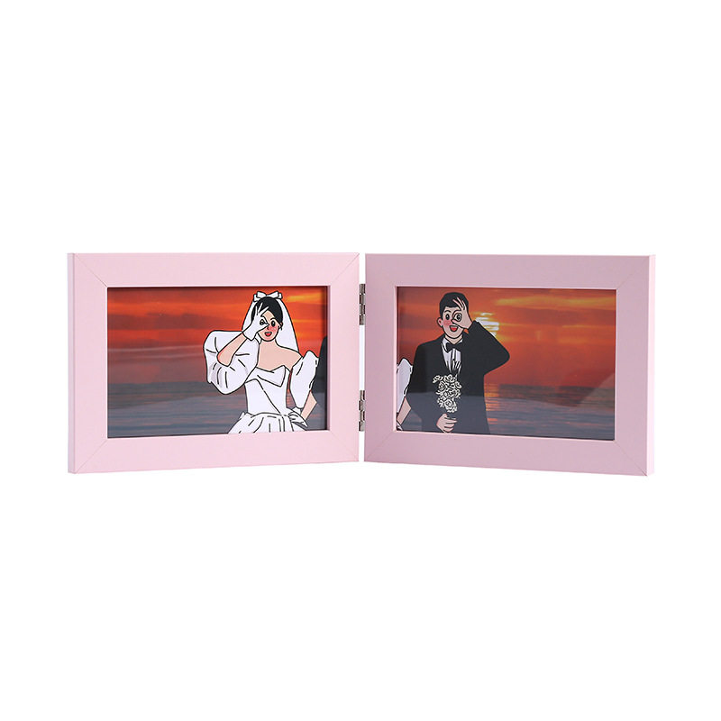 Simple Wooden Folding Two-Panel Horizontal Frame Creative Display Stand for Couple Photos 6inch Photo Studio Frame Decoration Wholesale