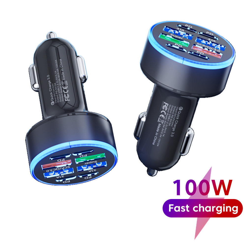 Multi-port with digital display support super fast charging 6/8 port with voltage vehicle-mounted one-to-six/8-car fast charging cross-border