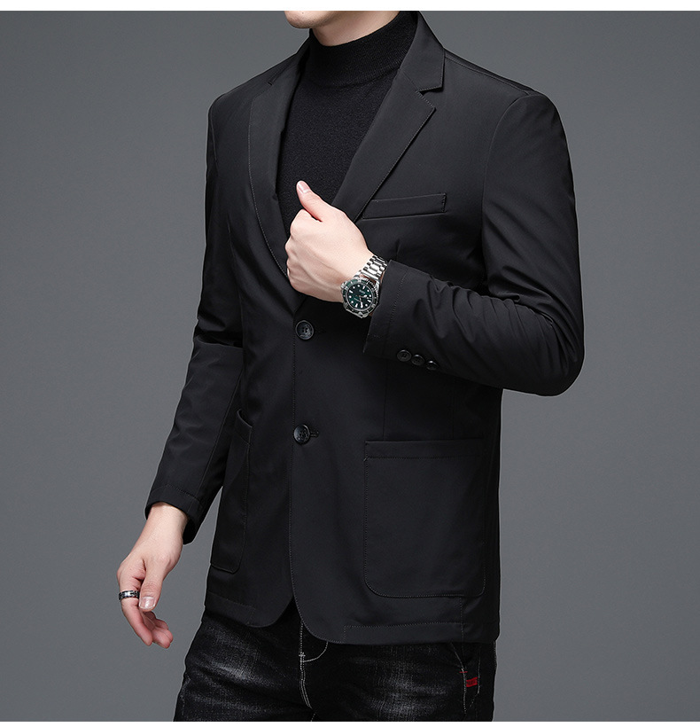 Áo vest phao nam lông vũ cổ vest dáng ôm giữ ấm mùa thu đông — Màu đen, Màu xanh lam, Kaki