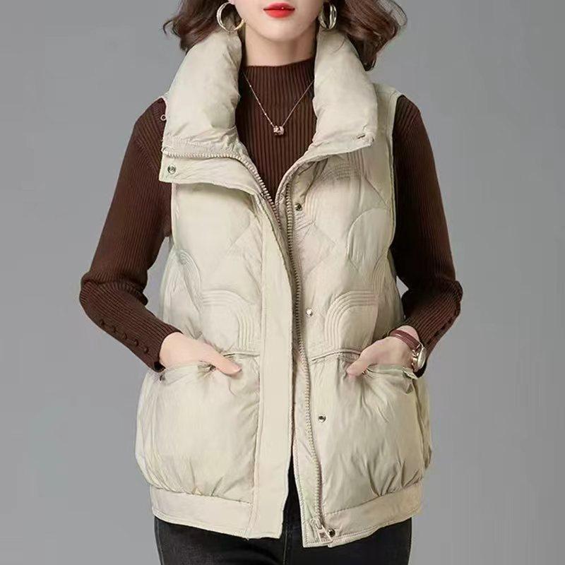 Women's down Vest Outer Wear New Style Women's Duck down Vest down Vest Flat Lake Beige Thick
