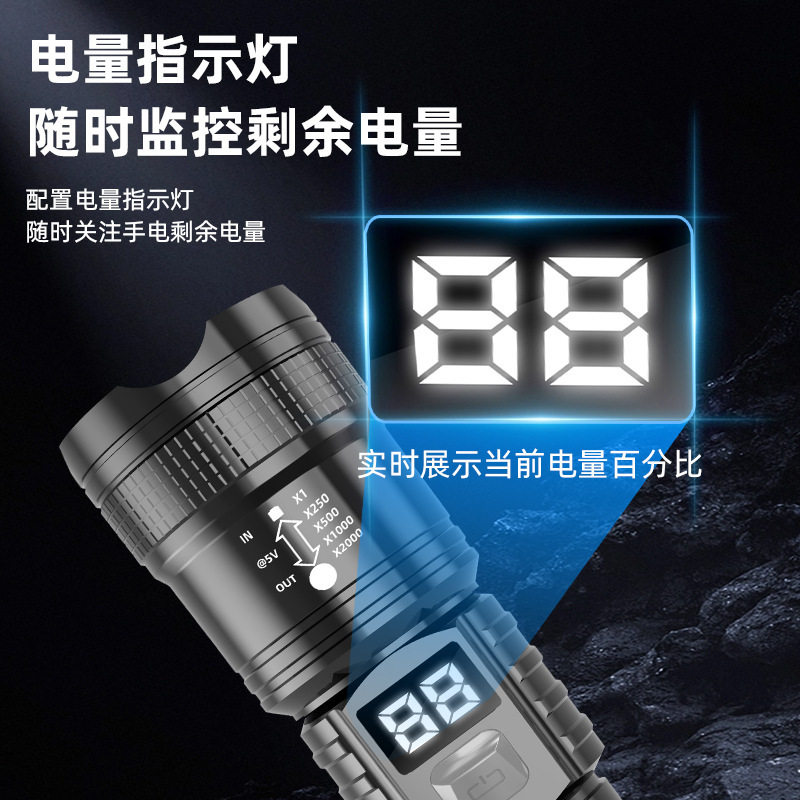 Cross-Border Strong Light Flashlight Laser Cannon Bright Telescopic Zoom Flashlight Digital Display Outdoor Portable Multi-Function Long Battery Life