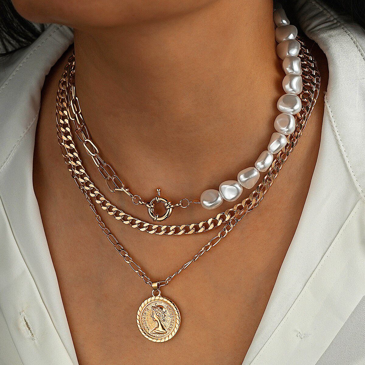 镶嵌彩钻爱心吊坠流苏项链四件套装百搭小众轻奢气质项饰叠戴锁骨