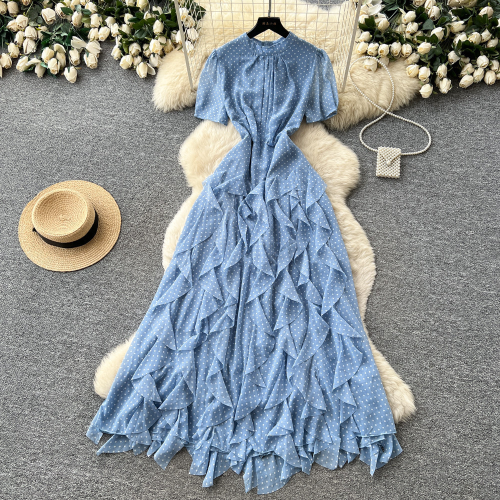 Red Polka Dot A Line Dress High Waist Irregular Hem Slim Fit Summer Fashion for Women Wholesale Available