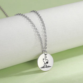 Natural Harmony Simple Joker Factory Direct Supply Round Brand Snoopy Cute Puppy Love Pattern Stainless Steel Necklace