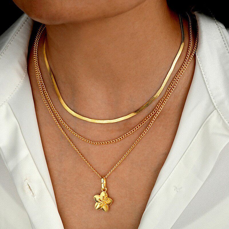 镶嵌彩钻爱心吊坠流苏项链四件套装百搭小众轻奢气质项饰叠戴锁骨